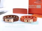 Copy Hermes Ladies Leather Bracelet With Rose Gold Buckle